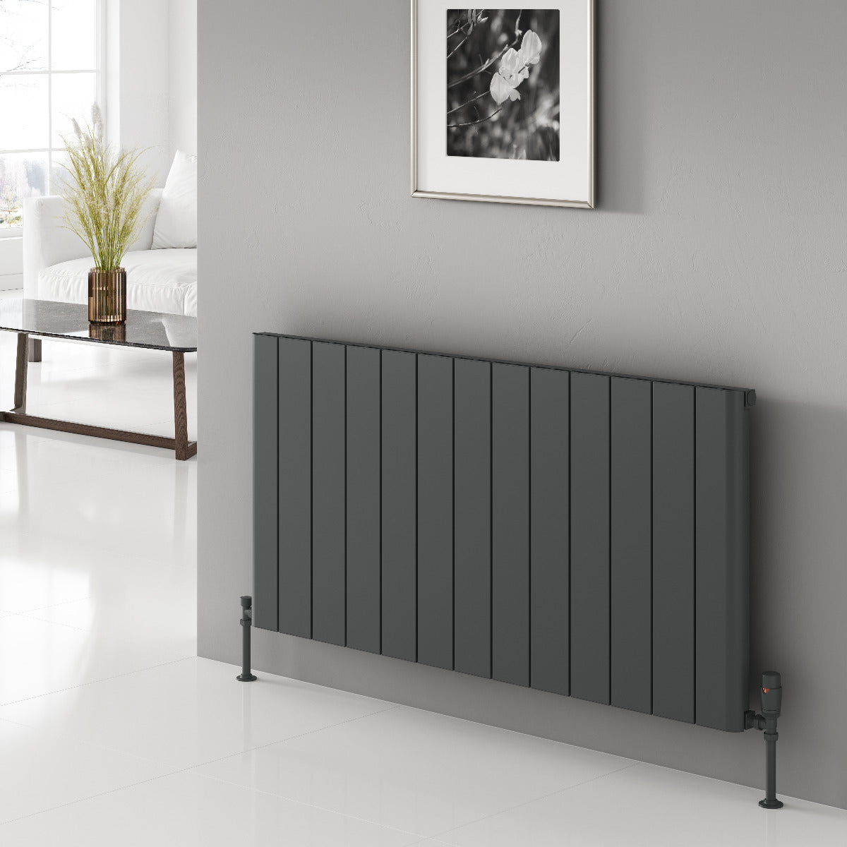 Reina Resia Horizontal Aluminium Wall Mounted Heated Towel Rail Radiator Anthracite