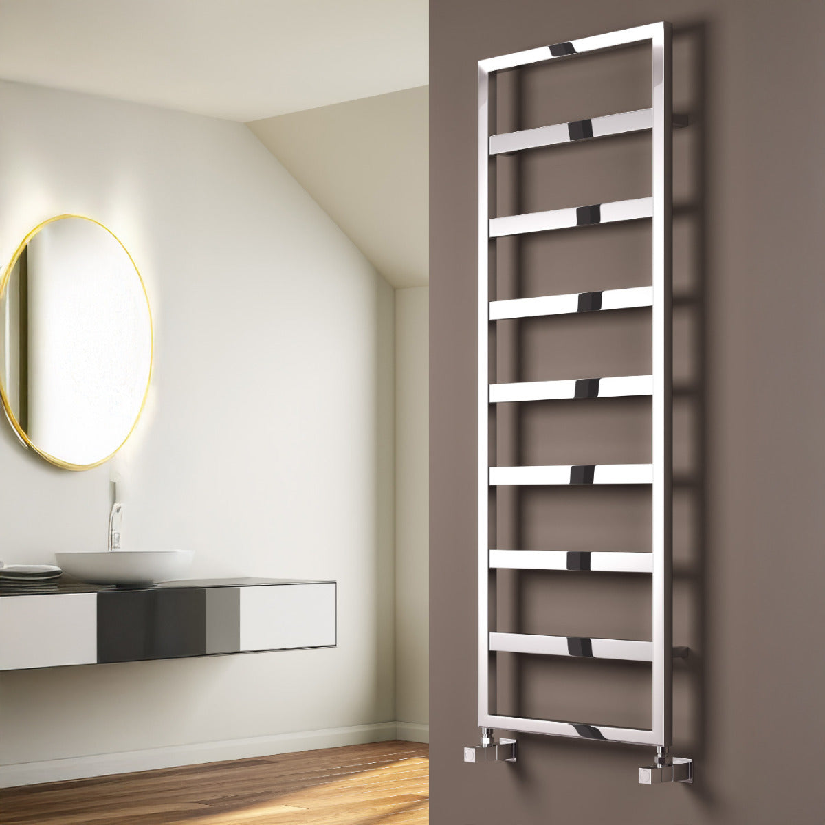 Reina Rezzo Mild Steel Wall Mounted Heated Towel Rail Radiator Chrome