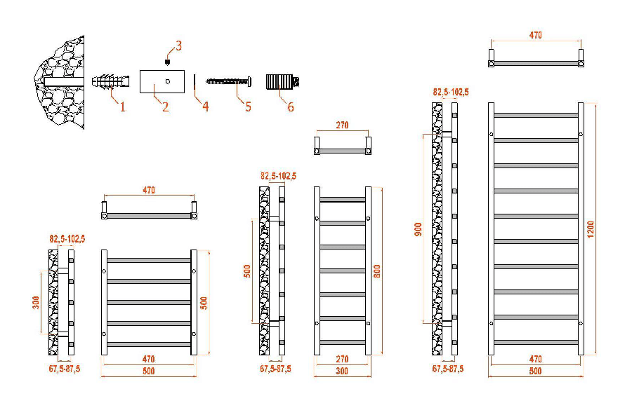 Reina Serena Mild Steel Wall Mounted Heated Towel Rail Radiator Brushed Brass