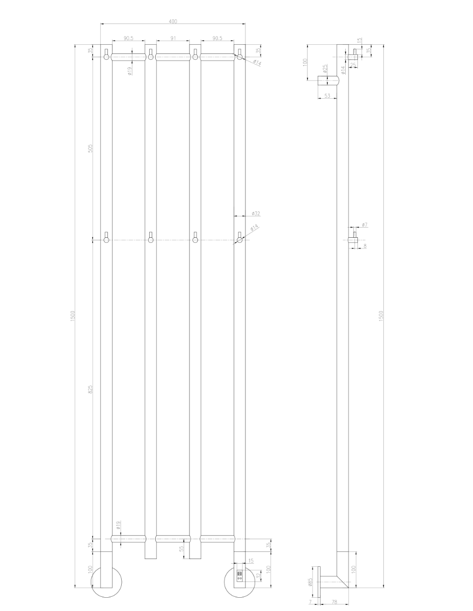 Reina Solara Stainless Steel 1500x400 Wall Mounted Heated Towel Rail Radiator