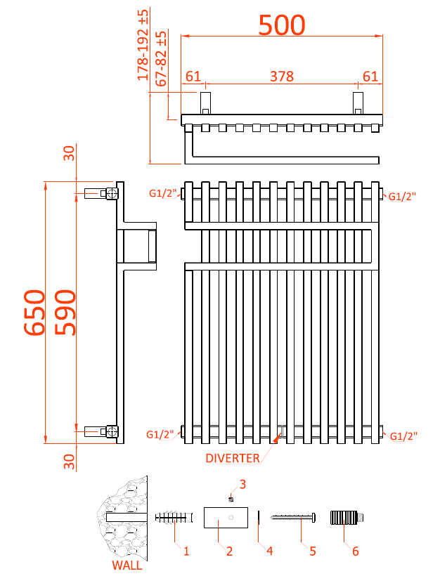 Reina Sori Mild Steel 650x500 Wall Mounted Heated Towel Rail Radiator