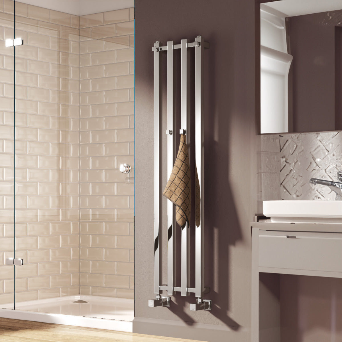 Reina Todi Mild Steel Wall Mounted Heated Towel Rail Radiator Chrome