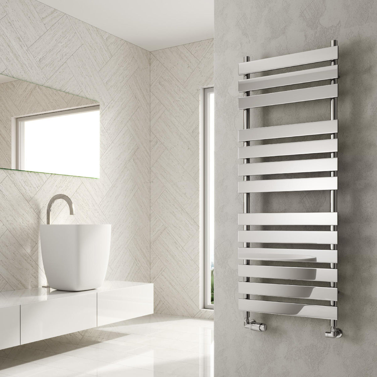 Reina Trento Mild Steel Wall Mounted Heated Towel Rail Radiator Chrome