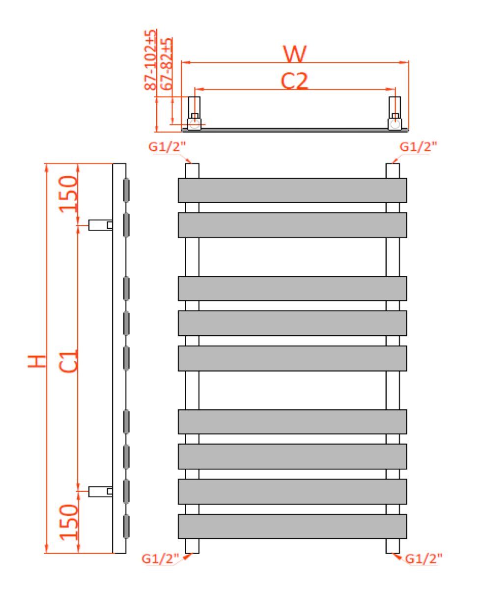 Reina Trento Mild Steel Wall Mounted Heated Towel Rail Radiator Chrome