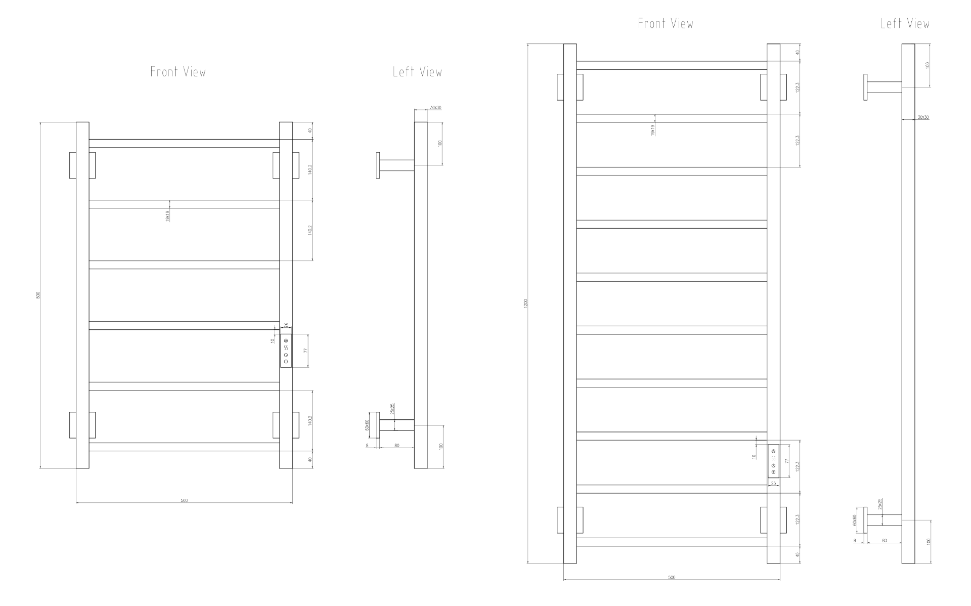 Reina Velino Stainless Steel Wall Mounted Heated Towel Rail Radiator Gun Metal