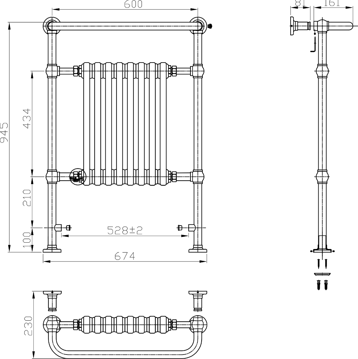 Reina Victoria Mild Steel 960x675 Chrome/White Towel Rail