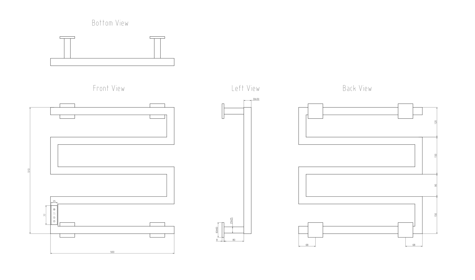 Reina Vispa Stainless Steel 1500x400 Wall Mounted Heated Towel Rail Radiator