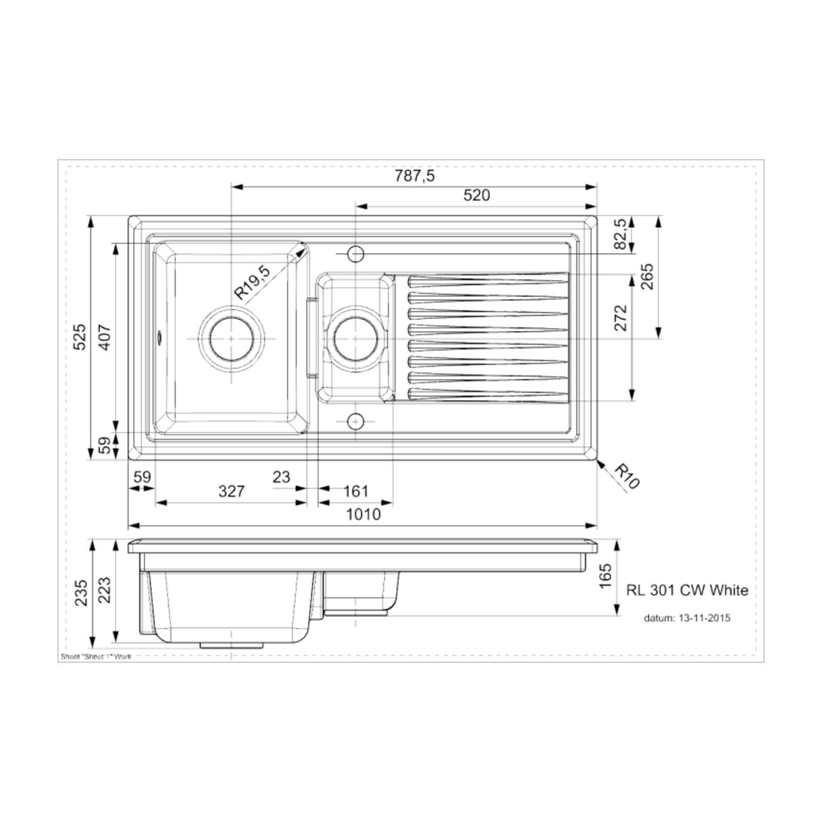 Reginox 1.5 Bowl White Ceramic Reversible Kitchen Sink & Waste RL301CW