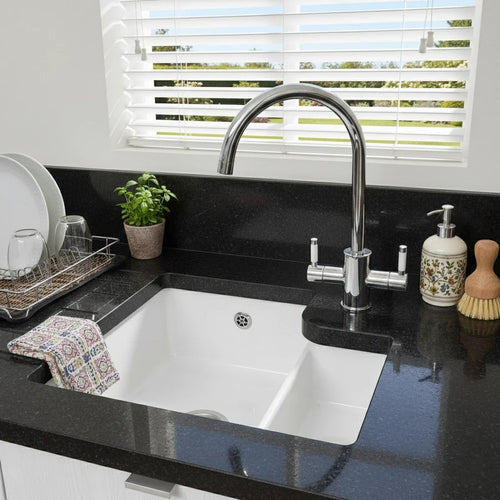 Caple Ettra 1.5 Bowl White Ceramic Undermount Kitchen Sink RH ETT150U