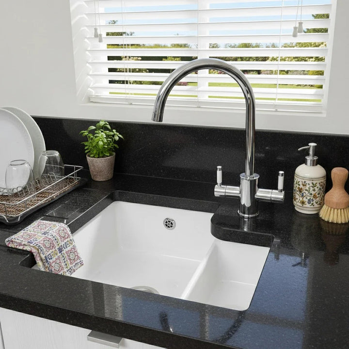 Caple Ettra 1.5 Bowl White Ceramic Undermount Kitchen Sink RH ETT150U