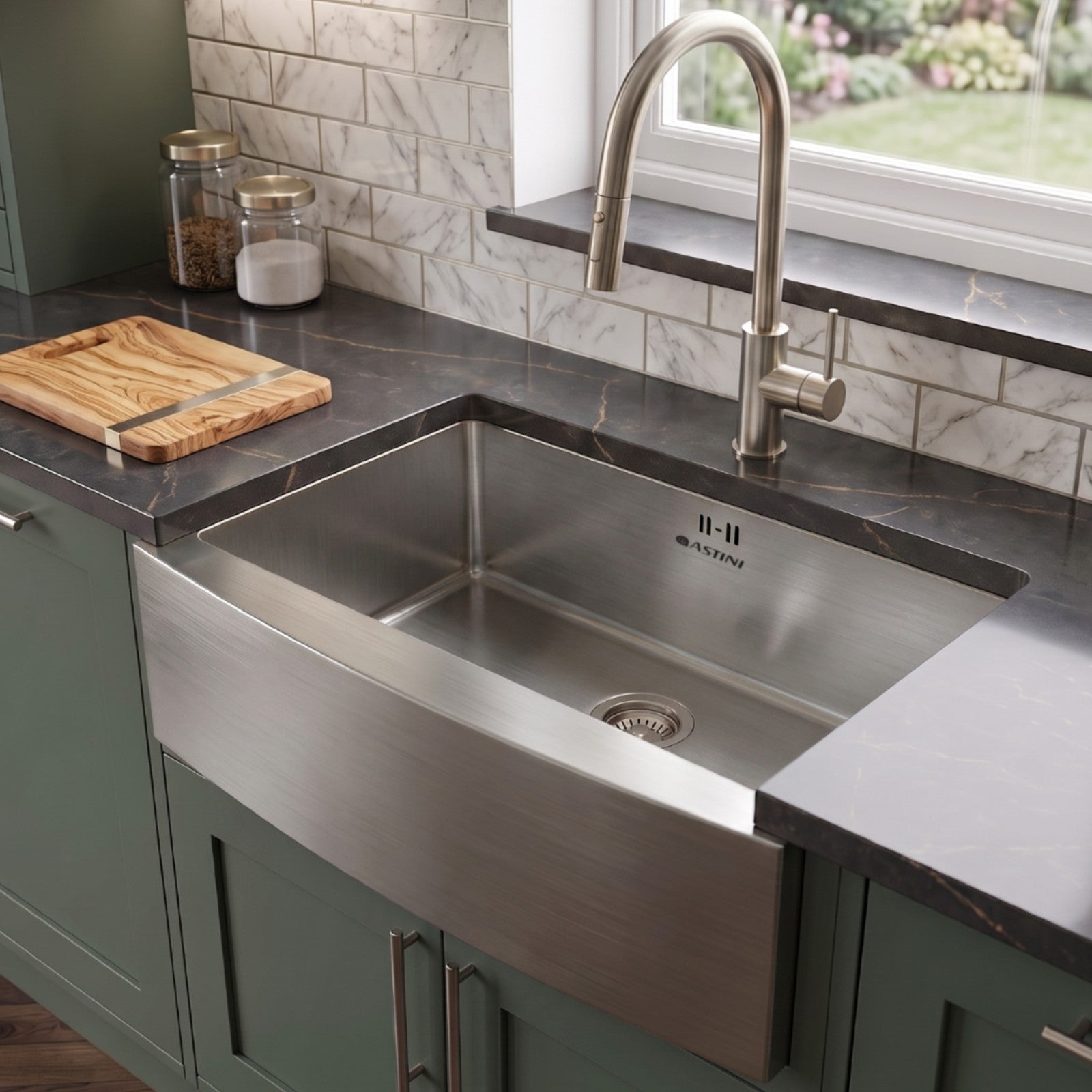 Astini Belfast 800 1.0 Bowl Curved Brushed Stainless Steel Kitchen Sink & Waste
