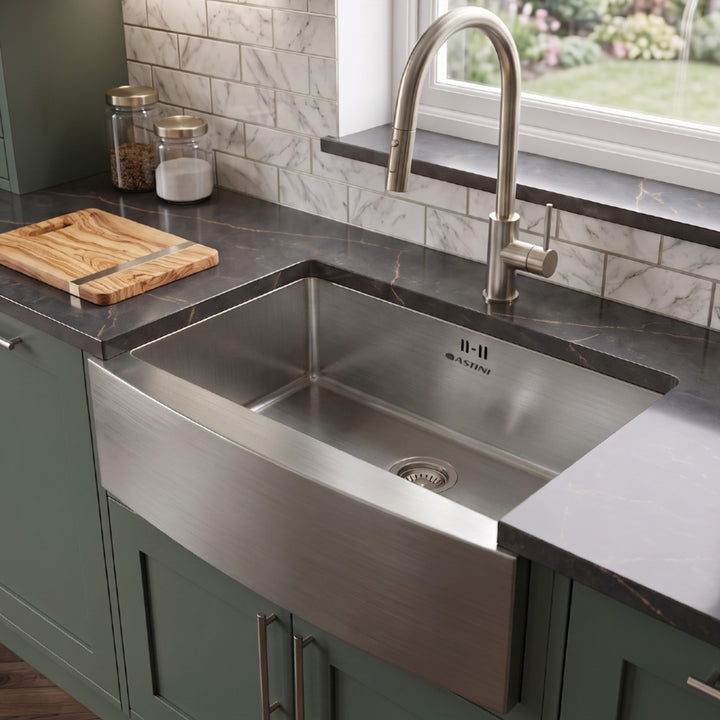 Astini Belfast 800 1.0 Bowl Curved Brushed Stainless Steel Kitchen Sink & Waste