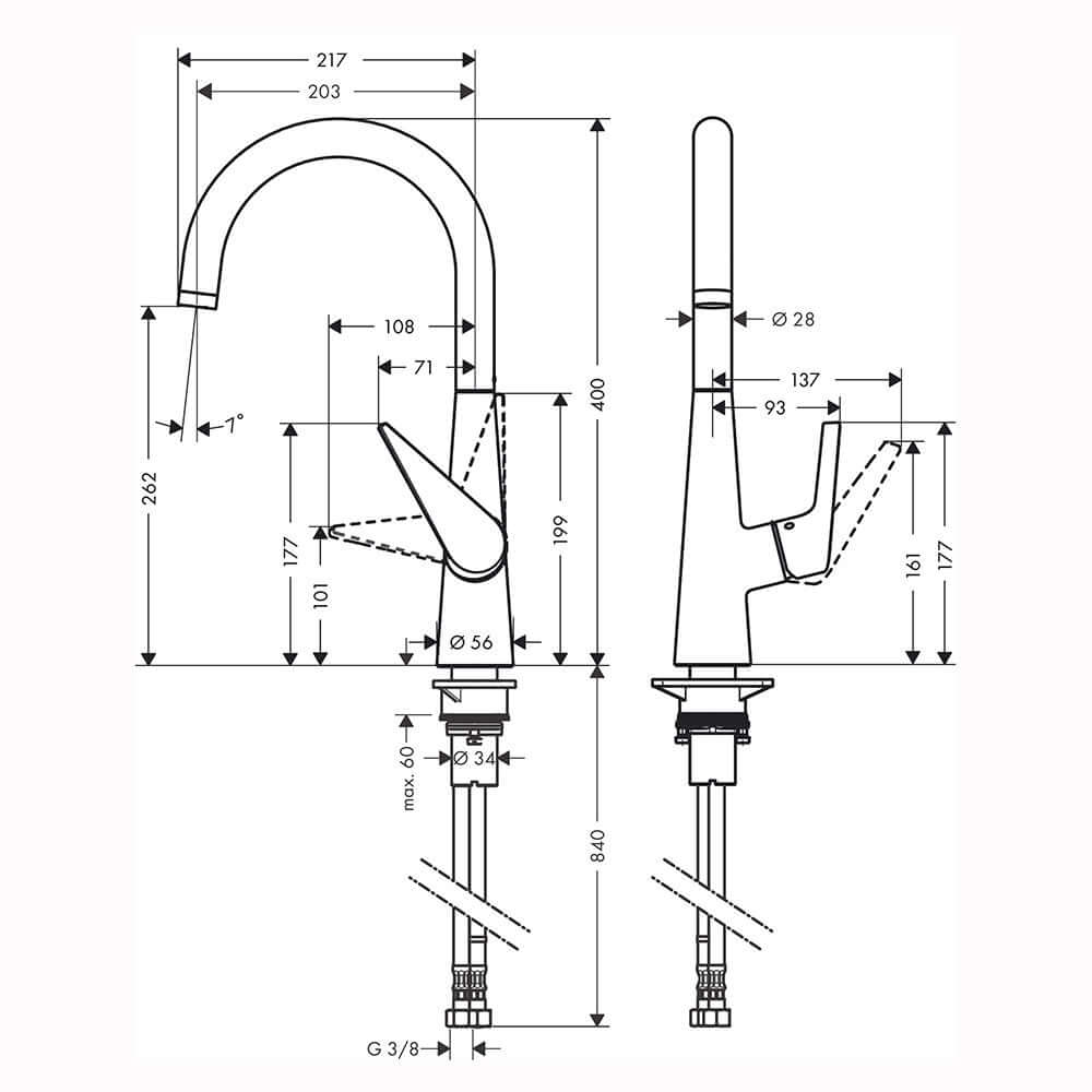 Hansgrohe Talis M51 Stainless Steel 260 1 Jet Single Lever Kitchen Sink Mixer Tap 72816800