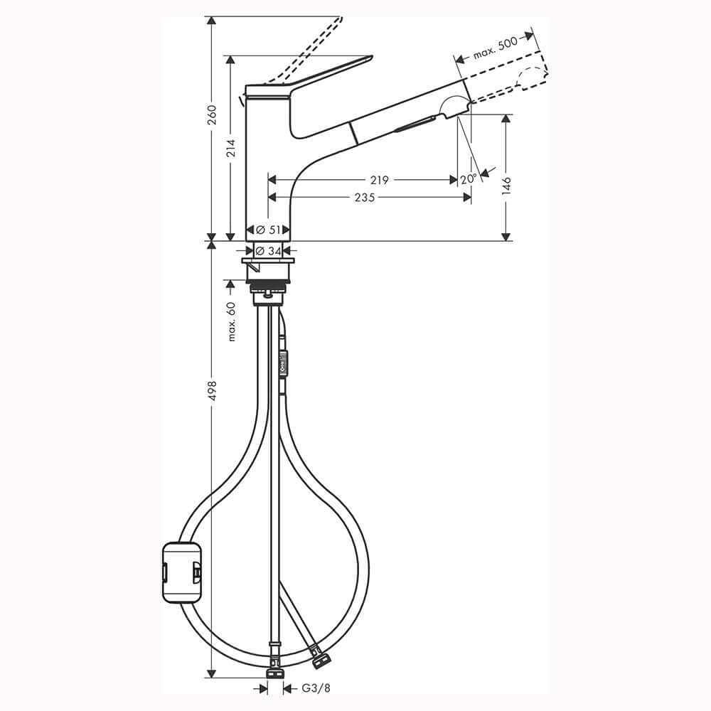 Hansgrohe Zesis M33 150 2 Jet Metal Pull-out Spray Single Lever Kitchen Sink Mixer Tap