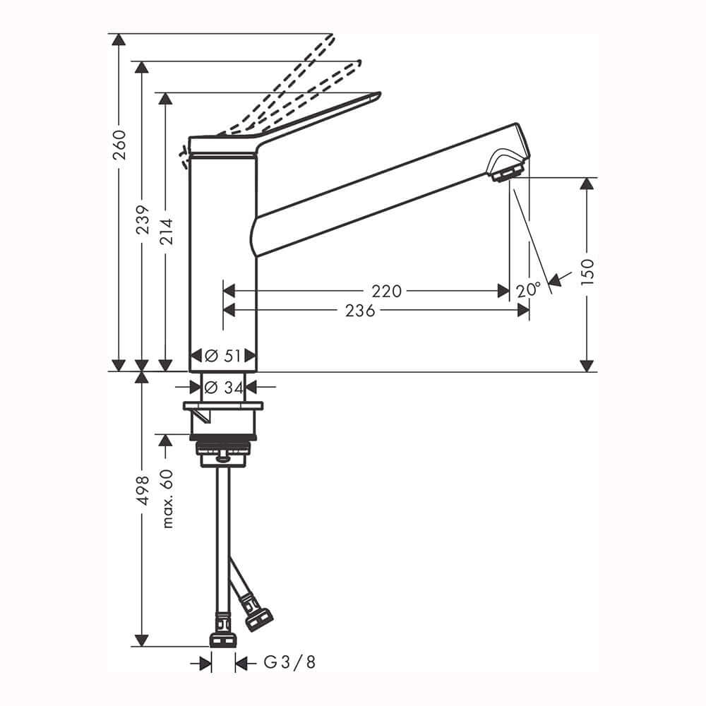 Hansgrohe Zesis M33 150 1 Jet Coolstart Single Lever Kitchen Sink Mixer Tap