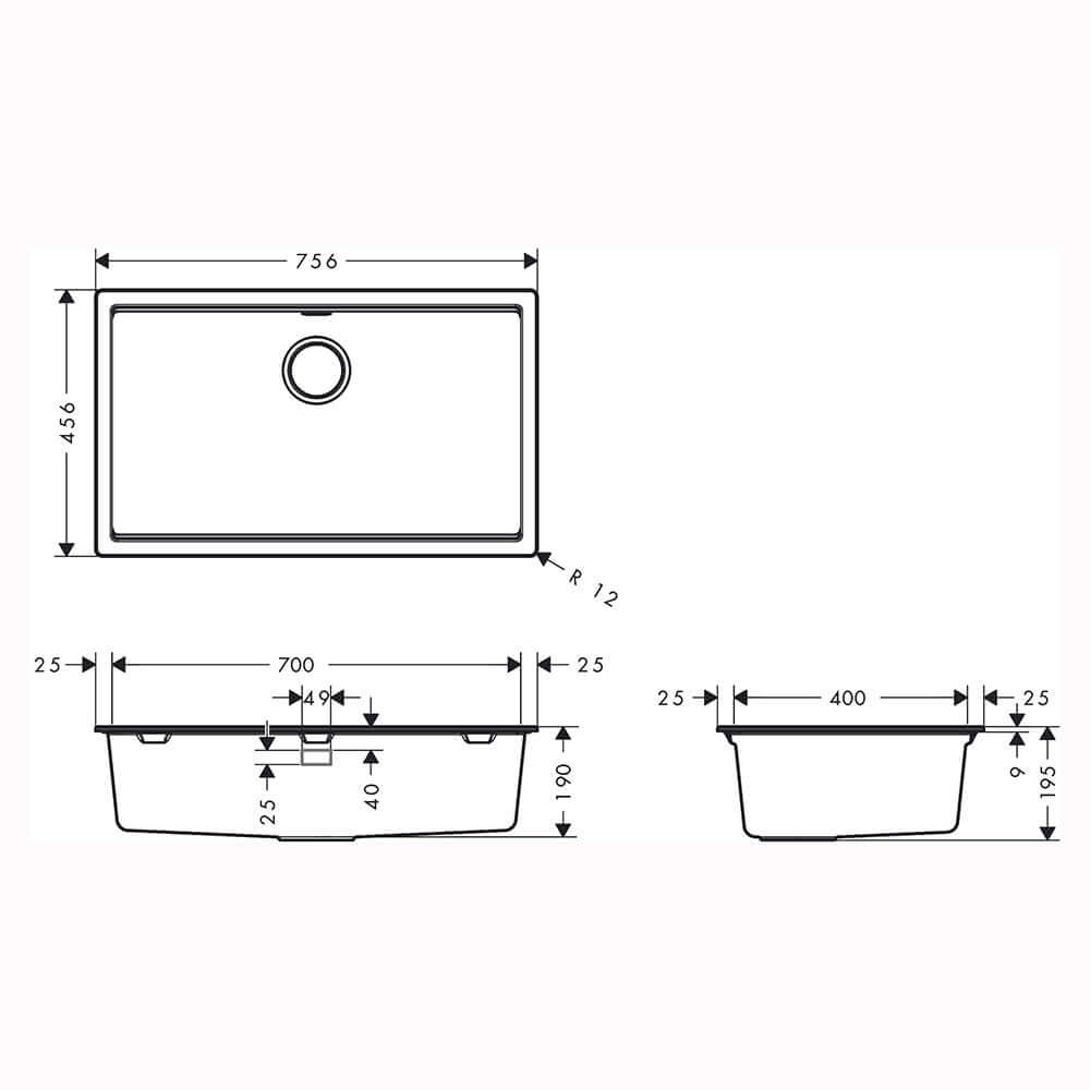 Hansgrohe S530-F700 1.0 Bowl Undermount Kitchen Sink With Manual Drain Kit