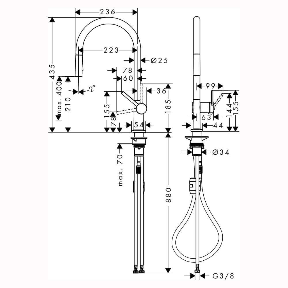 Hansgrohe Talis M54 210 Pullout Kitchen Mixer Tap, with 2 Spray Patterns