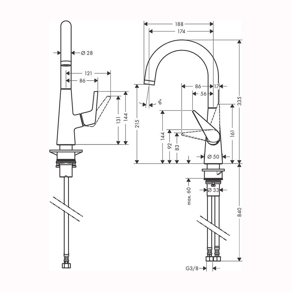 Hansgrohe Talis M51 220 1 Jet Single Lever Kitchen Sink Mixer Tap