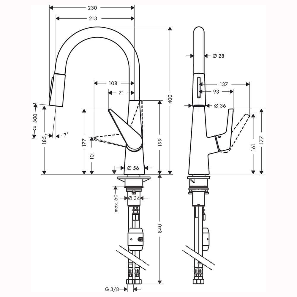 Hansgrohe Talis M51 Stainless Steel 200 2 Jet Pull-out Spray Single Lever Kitchen Sink Mixer Tap 72817800