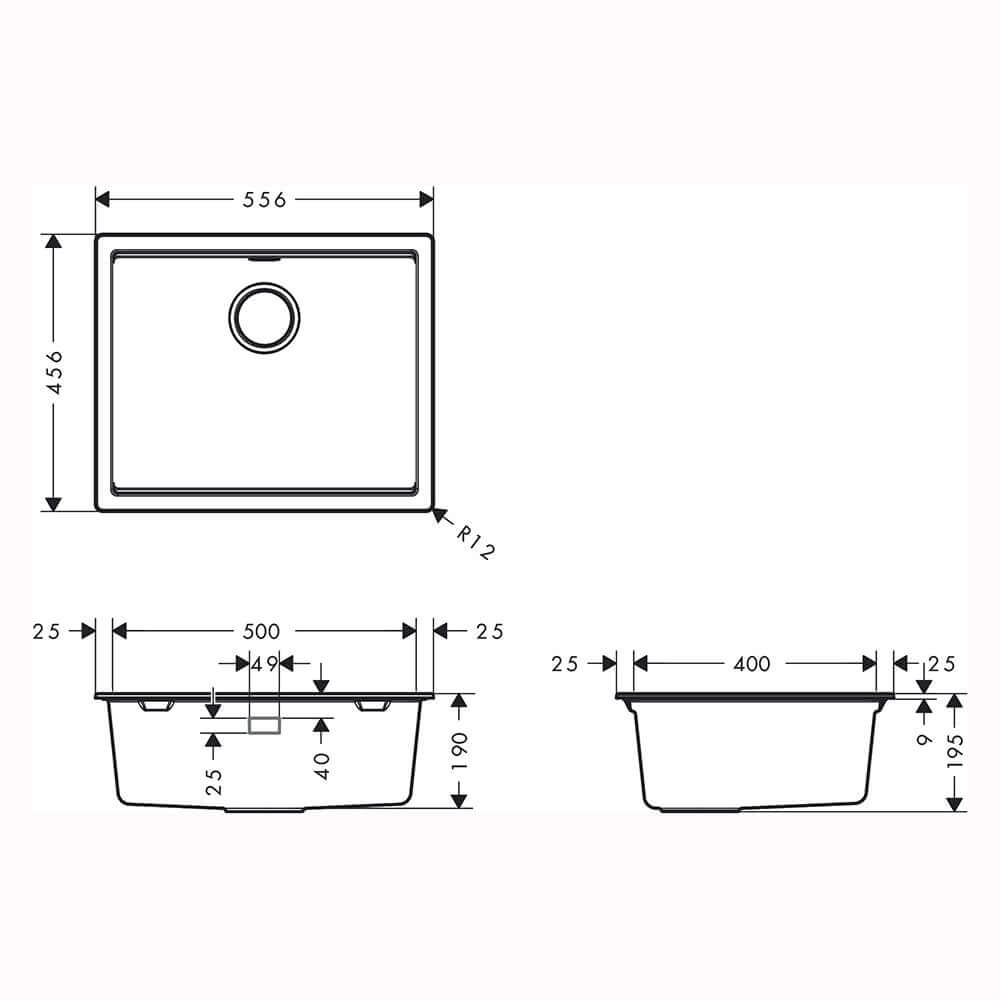 Hansgrohe S530-F500 1.0 Bowl Undermount Kitchen Sink With Manual Drain Kit