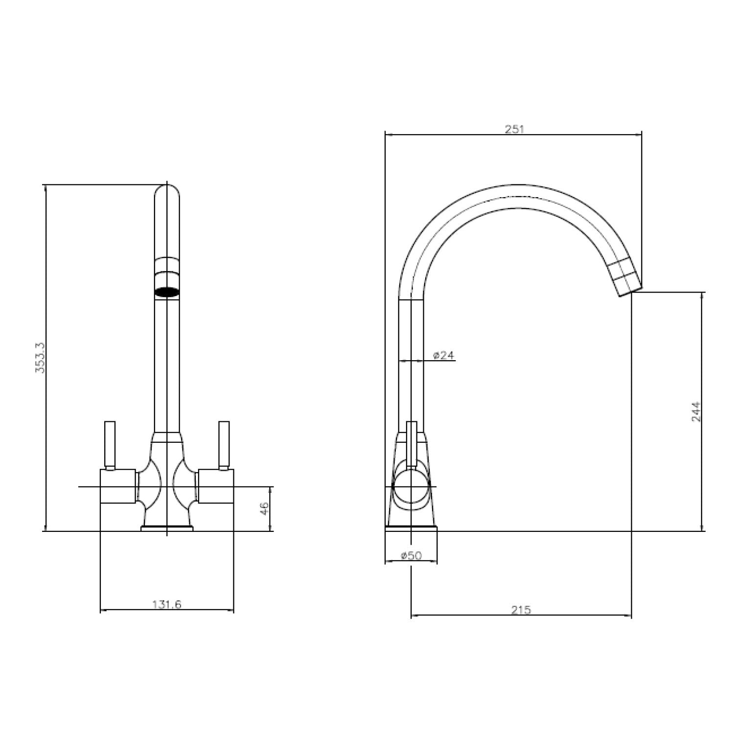 Reginox Thames Chrome Contemporary Twin Lever Kitchen Sink Mixer Tap
