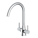 Chrome kitchen faucet on a white background