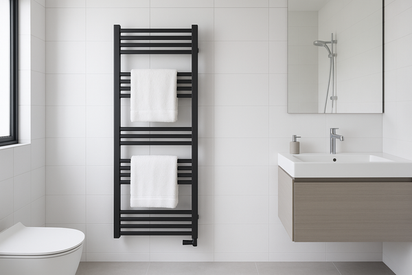 Towel radiator in a modern bathroom